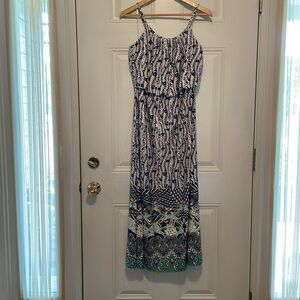 Black/White Maxi Dress with Multicolored Bottom